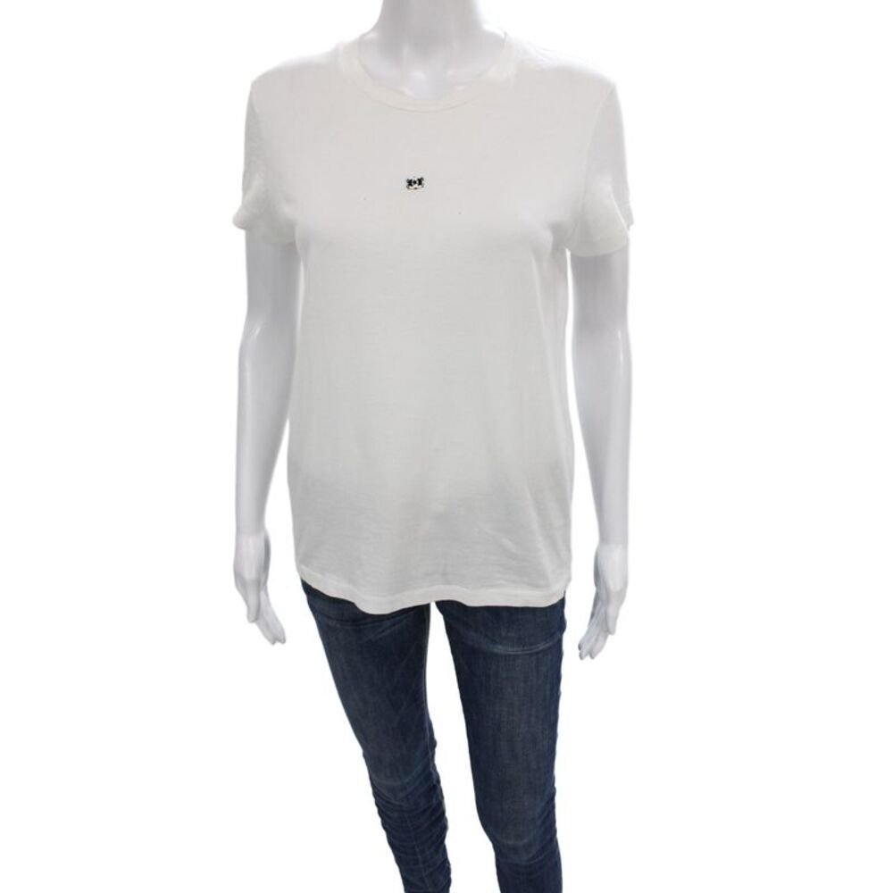 Chanel Womens Basic White Cotton Crew Neck Short Sleeve T-Shirt Size 38
